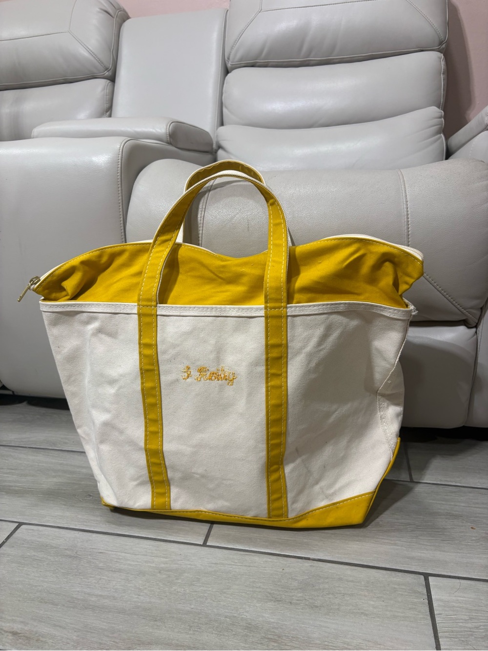 ll bean Canvas Tote Bag with Yellow Tri